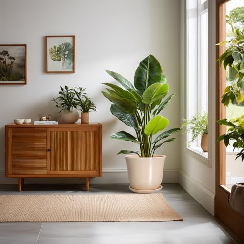 Ceramic Planter, 10 Inch Plant Pot for Indoor Plants, Beige - Image 3