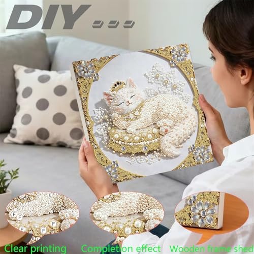 DIY Pearl Art Painting with Frame Creative Pattern Design Festival Stress-Relieving Home Wall Decoration 9.8X9.8in Tool Included-Cat - Image 7