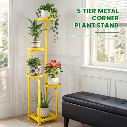 TOSKING Tall 5-Tier Square Plant Stand Indoor Outdoor, Anti-Tip, Yellow - Image 5