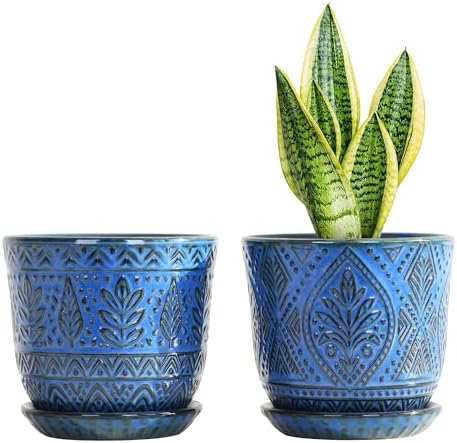Gepege Ceramic Plant Pots, 6 Inch Indoor Planters with Drainage & Saucers by Gepege