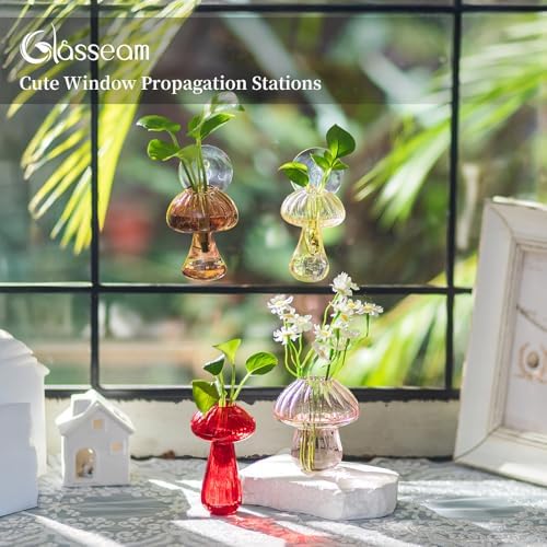 Glasseam Window Plant Propagation Station: 4Pcs Glass Hanging Mushroom Vase - Image 2