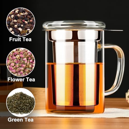 PARACITY Tea Mug with Infuser and Lid, 15 oz Clear Borosilicate Tea Cup - Image 5