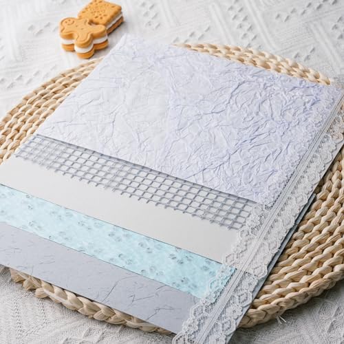 15Pcs Handmade Scrapbook Art Paper Craft Textured Paper Colorful A5 sheet Mesh Special Mix for Scrapbooking Junk Journal Journaling Supplies DIY Materials,5.8x8.2 inches (Blue) - Image 6