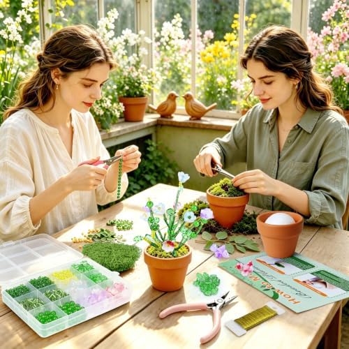 conglow DIY Beaded Flower Kit for Adults Make 3D Crystal Flower Pots - Image 6