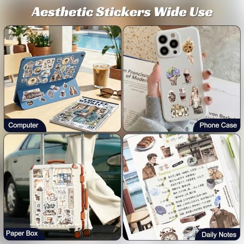 Coffee Stickers for Journaling, Aesthetic Washi Scrapbook Sticker Book Set - Image 6