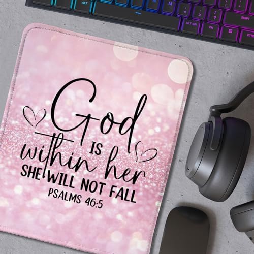 Pink Glitter Christian Mouse Pad, God is Within Her She Will Not Fall Bible Verse Mouse Pads for Wireless Mouse Computers Laptop Desk Accessories, Christian Gifts for Women, 9.5x7.9 Inch - Image 5