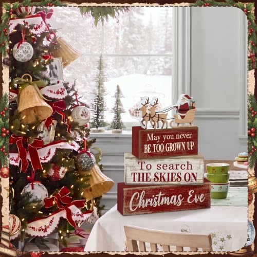 Moucuny 4 Pcs Christmas Table Decorations for Home Wooden Santa Sleigh Sign - Image 4