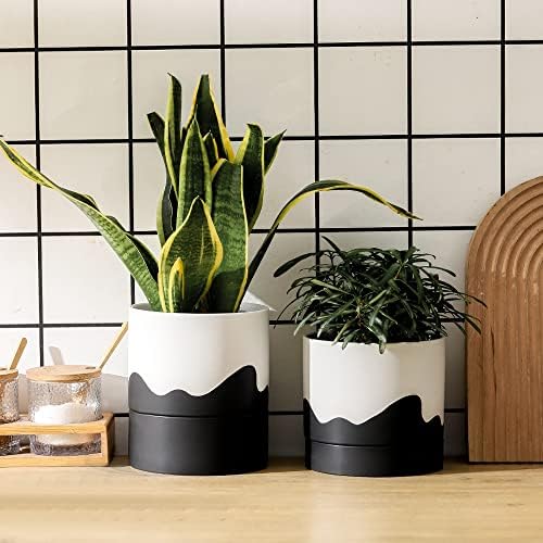 Nihow Ceramic Plant Pot,6 Inch Planter with Drainage Hole&Saucer for Indoor - Image 5