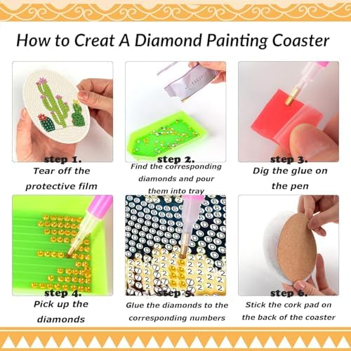 Clendo 8 Pcs Diamond Art Kits for Adults Coasters - DIY 5D Flowers Diamond Painting Coasters with Holder, Small Diamond Art Kits for Adult Art Craft Supplies - Image 6