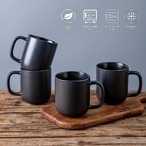 AmorArc 14oz Coffee Mugs Set of 6, Ceramic Coffee Mugs with Large Handle & Wavy Rim for Latte/Hot Cocoa/Tea, Stylish Coffee Mugs for Men Women. Oven,Dishwasher&Microwave Safe, Matte Black - Image 4