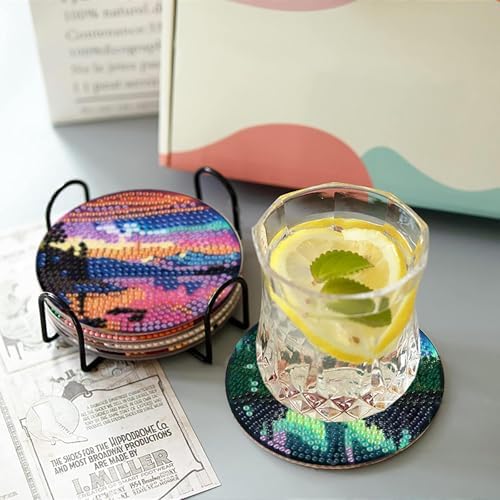 askkqtx 8 Pcs Aurora Diamond Art Coasters Kits with Holder 4X4 Inch - Image 3