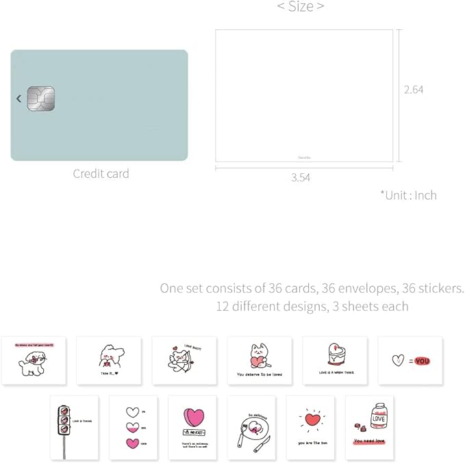 Monolike Day-by-day Card, Love for you Ver.2 - Mix 36 Mini Single cards, 36 envelopes, 36 stickers Package