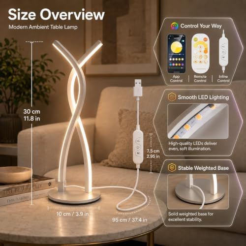 MORIACC Smart LED Desk Lamp, App Control & Remote, Dimmable Bedside Light - Image 6
