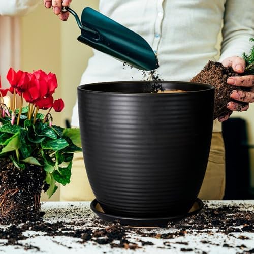12 Inch Pots for Plants - Ceramic Planter Pot, Large Flower Pot with Drainage Hole and Saucer for Home Patio Garden Office Indoor Outdoor, Black - Image 4