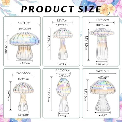 Plant Propagation Station, Set of 6 Clear Glass Mushroom Vase - Image 4