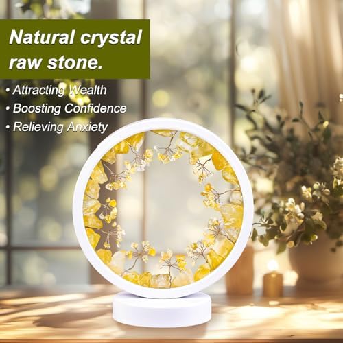Runyangshi Crystal Lamp，Natural Crystal Citrine Small Tree Round White Frame Tri-Color Ambient Light Home Decoration Night Light Healing Decor Gift - Image 6