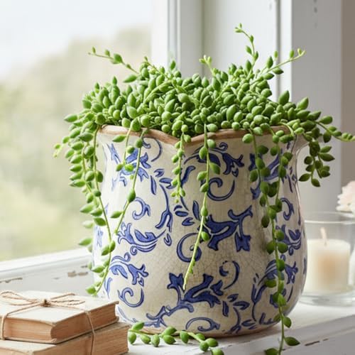 Retro Distressed Ceramic Pots, Antique Crackle Glaze Planters w/ Drainage - Image 2