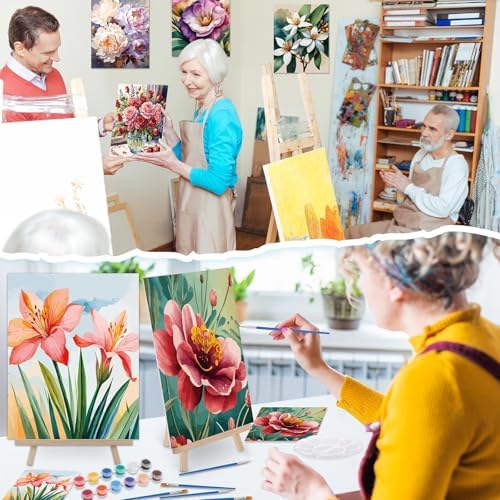 Tenceur 72 Pieces Pre Drawn Canvas Kit 8" x 10" Paint and Sip Kit for Adults DIY Painting Party Pre Printed Stenciled Canvas with Design Easels Aprons Brushes for Party Gifts(Flowers) - Image 6