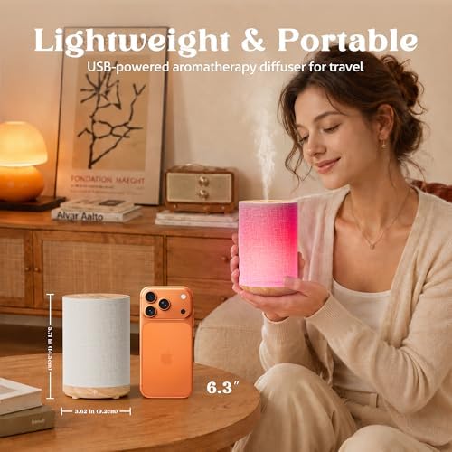 Essential Oil Diffuser with Fabric Cover & Lamp,120ml Small Portable Aroma Diffuser for Home, Ultrasonic Aromatherapy Oil Diffuser with 7 Colors LED, Auto Shut-Off, Mini Humidifier for Bedroom,Plug In - Image 2