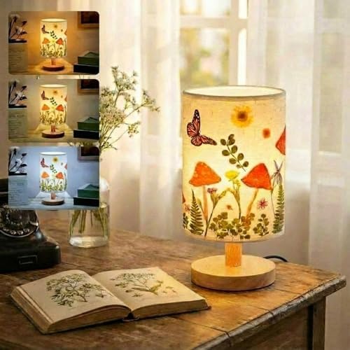 Hortsun Pressed Flower Vintage Table Lamp,Mushroom Pattern by Hortsun