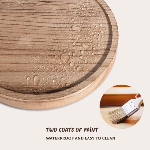 Round Decorative Tray Wood Bathroom Counter Organizer Farmhouse Kitchen Decor Wooden Riser for Soap Dish, Perfume, Candle, Sponge, 10" - Brown - Image 5