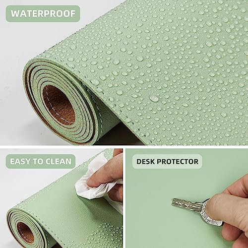 AFIING Cork Desk Mat 35.4" x 17", Dual-Sided Natural Cork & PU Leather Desk Pad, Non-Slip Waterproof Large Mouse Pad for Office, Home & Gaming (Light Green) - Image 3