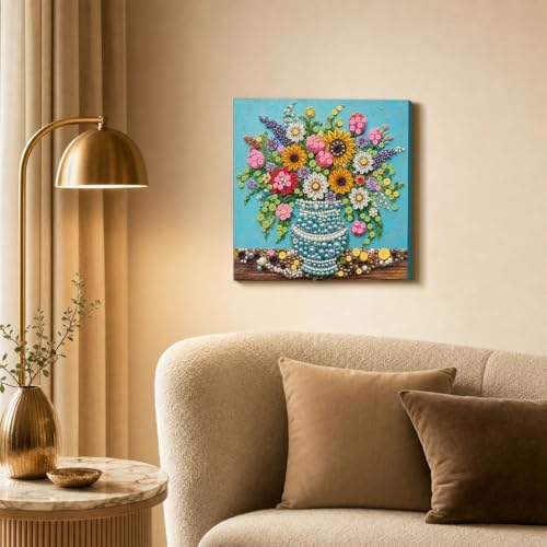 Framed Button Art Kit 11.8" DIY Mosaic Craft for Adults(Sunflower Blue Vase) - Image 6