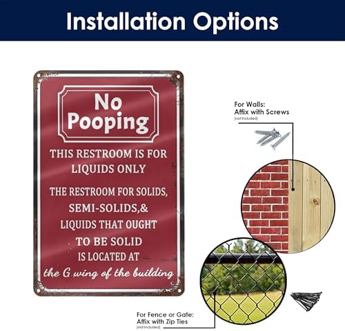 No Pooping Sign Vintage Bathroom Decor Metal Tin Signs Funny Office Work Coworker Bathroom Restroom Toilet Coffee Potty Humor Retro Wall Decor 8x12 Inch - Image 4