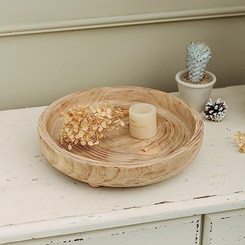 NIKKY HOME 12" Hand Carved Dough Bowls, Paulownia Wood Round Serving Bowl Decorative Wooden Tray, Natural - Image 3