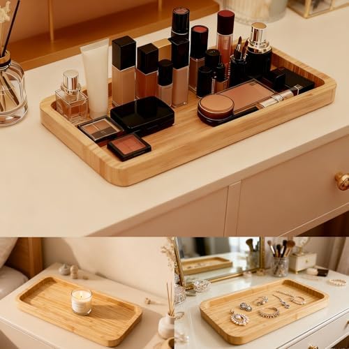 Bamboo Vanity Bathroom Tray for Counter, Bamboo Tray for Bathroom, Toilet Tank, Perfume 11.8L x 5.9W x 0.8H inch (Bamboo) - Image 4