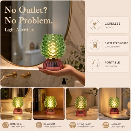 Small Battery Operated Lamp with Timer, Pinecone, Green - Image 3
