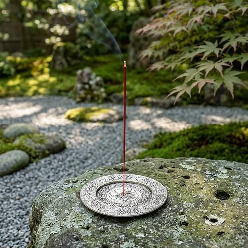 Hosley Tibetan Style Aluminum Incense Burner & Candle Holder - Aged Silver Finish, 4.5" Diameter Incense Stick Holder for Aromatherapy, Meditation & Home Decor - Image 4