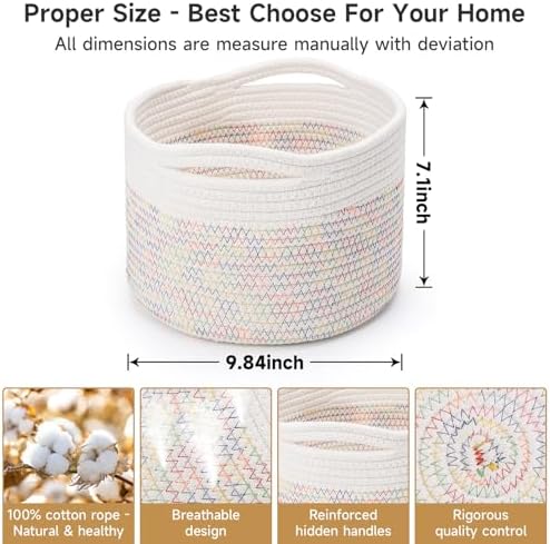 3 Pack Small Rope Storage Baskets, 9.82×9.82×7.1", Rainbow - Image 2