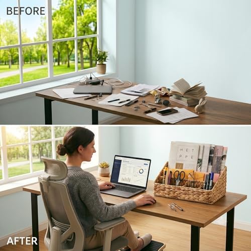 Desk Organizer – Countertop Mail Organizer, Magazine Holder, Boho Decor Water Hyacinth Desk Mail Holder for Home Office, Farmhouse, 12.6" L x 6.7" W x 6.3" H - Image 5