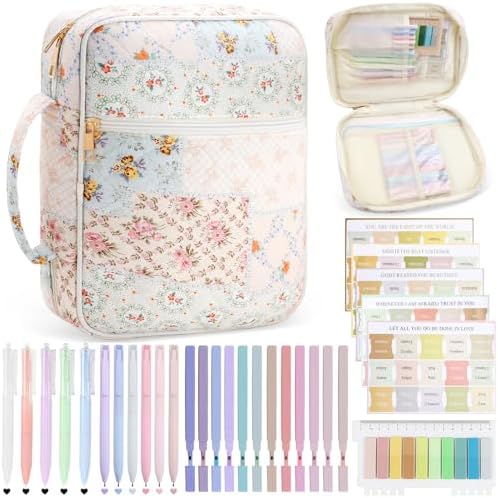 Bible Cover Case for Women, Study Supplies Kit, Highlighters Pens by Lestp