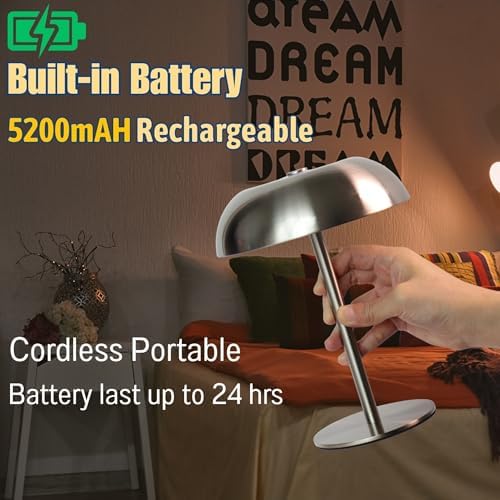 Cordless 11" Mushroom Table Lamp with Dimmable 3 Color, 5200mAh, Gold - Image 2
