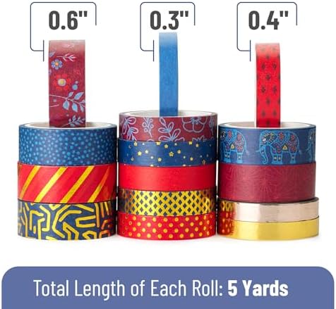 Mr. Pen- Washi Tape Set, 15 Rolls, Assorted Sizes, Metallic Foil - Image 4