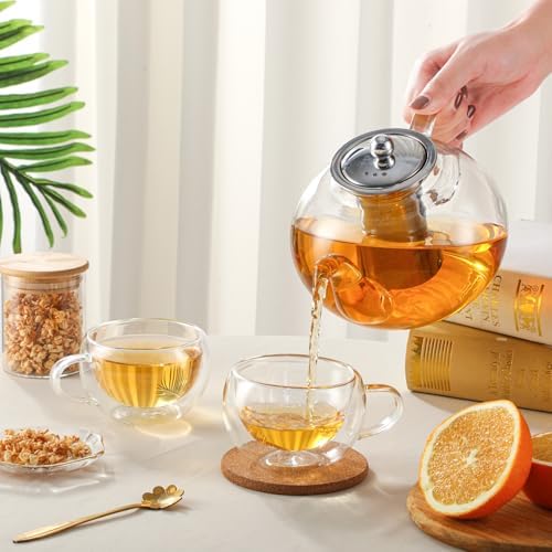 50OZ/1500ML Glass Teapot with Stainless Steel Removable Infuser & Lid, Stovetop & Microwave Safe Clear Borosilicate Glass Tea Maker Water Kettle for Loose Leaf Blooming Tea - Image 5