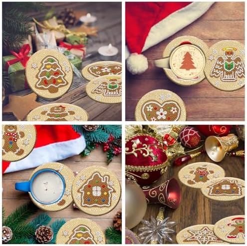 8 Pieces Christmas Gingerbread Man Diamond Coasters Kits with Holder DIY Christmas Gingerbread Man Diamond Art Coaster Coaster for Adults Diamond Kits Supplies - Image 6