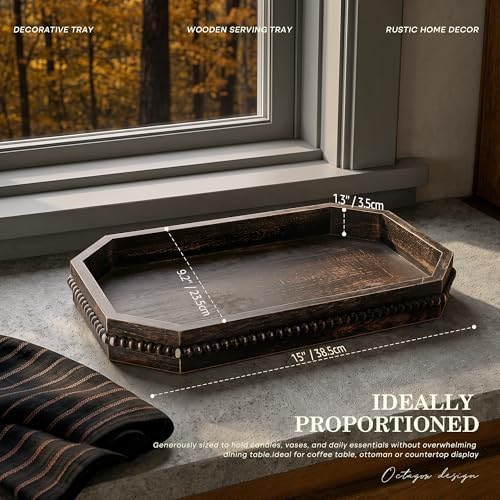 EOSAHR Pine Wood Decorative Tray: Serving Tray for Kitchen Counter,OldBlack - Image 2