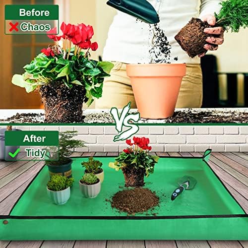 39.5" x 31.5" Large Repotting Mat for Indoor Plants Transplanting Control Mess Table Top Gardener Portable Potting Tray Succulent Potting Garden Mat Gardening Gifts for Women Plant Lady Gifts - Image 2