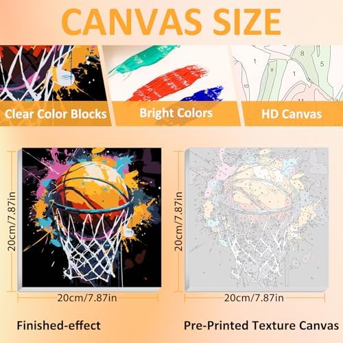 Basketball Paint by Numbers Kit for Kids, with Frame and Easel, 8x8 inch - Image 2