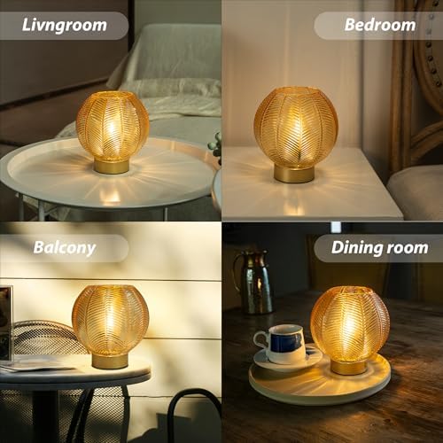LUSHARBOR Battery Operated Decorative Glass Table Lamp with Timer Gold - Image 7