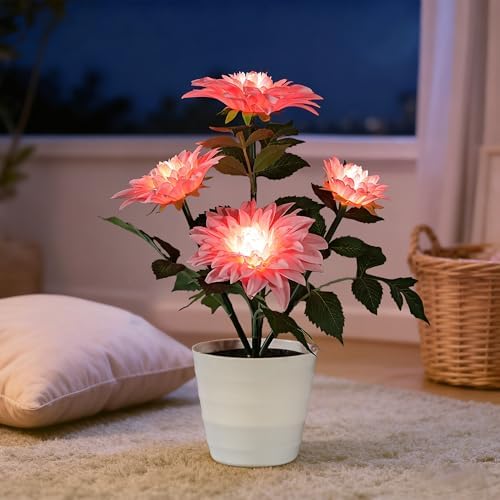 Artificial Pink Dahlia Flower Lamp Light for Bedroom Bar Coffee Shop Wedding Decor, Gifts for Women Mom Daughter Grandma Aunt Girlfriend Coworker Friend Birthday Christmas Valentines Mothers Day - Image 6