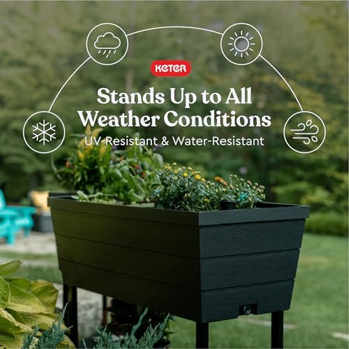 Keter Urban Bloomer 12.7 Gallon Raised Garden Bed and Outdoor Herb Garden Planter with Self Watering Gauge and Drainage Plug, Dark Grey - Image 3