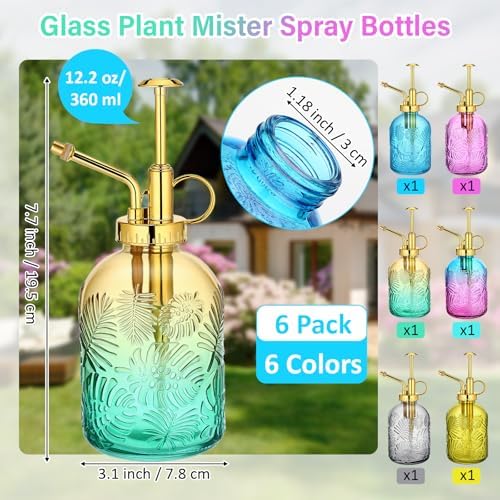 Sliner 6 Pack Glass Plant Mister Spray Bottles 7.7" Tall Glass Water Spray Bottle 12.2 oz Hand Pump Sprayer Fine Mist Watering Can with One Hand Top Pump for Indoor & Outdoor Houseplants(Golden) - Image 2