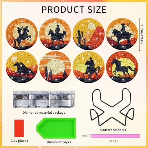 Western Rider Diamond Art Coasters, Diamond Painting Coaster Kit for Adults - Image 2