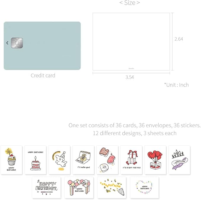 Monolike Day-by-day Card, Happy birthday for you - Mix 36 Mini Single cards, 36 envelopes, 36 stickers Package