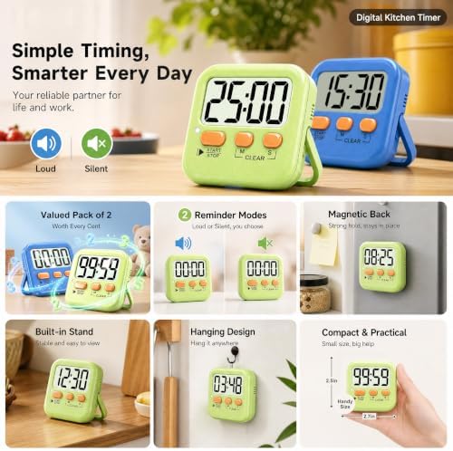 Antonki 2 Pack Digital Timer for Kids Classroom Kitchen Timers for Cooking - Image 4