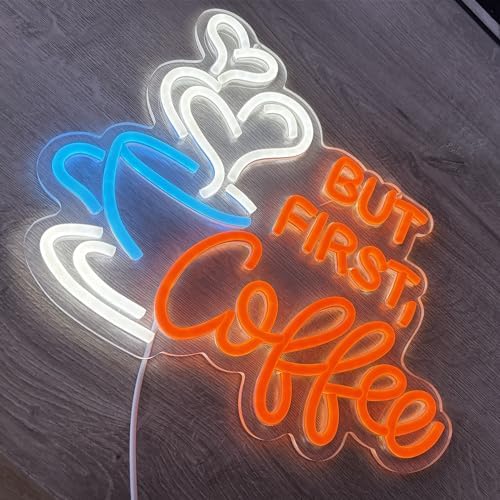But First Coffee Neon Sign Large 5V USB Powered Acrylic Neon Lights with Dimmable Switch and Hanging Chain for Coffee Cafe Bar Party Living Room Sign Gifts 14 * 11.3inch(Orange) - Image 4